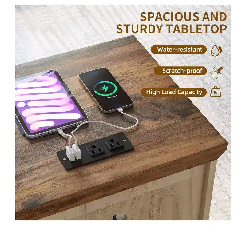 Table de chevet moderne minimaliste avec LED et port de charge pour chambre à coucher