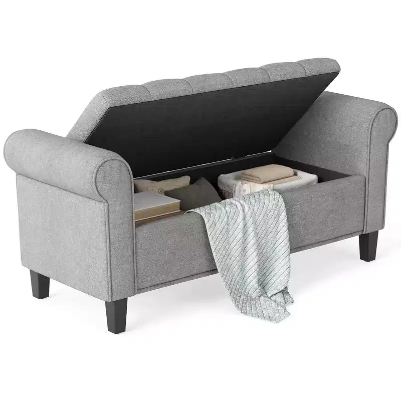 50 Inches Storage Ottoman End of Bed Bench with Rolled Arms Legs Button Tufted Storage Bench
