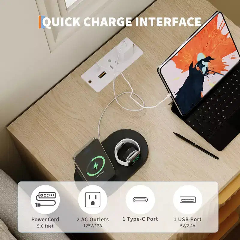 Table de chevet cannelée avec station de recharge