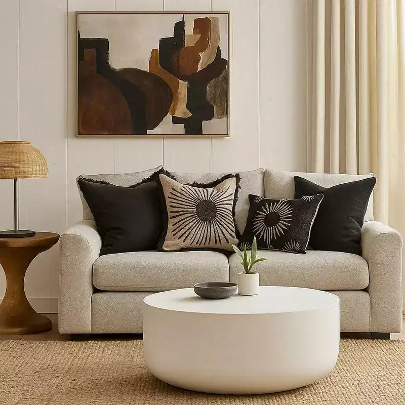 Royal Hampton 31 Inch Round Coffee Table Modern Cement Frame Off White