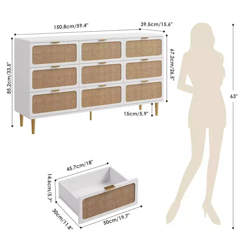 Commode à tiroirs en rotin