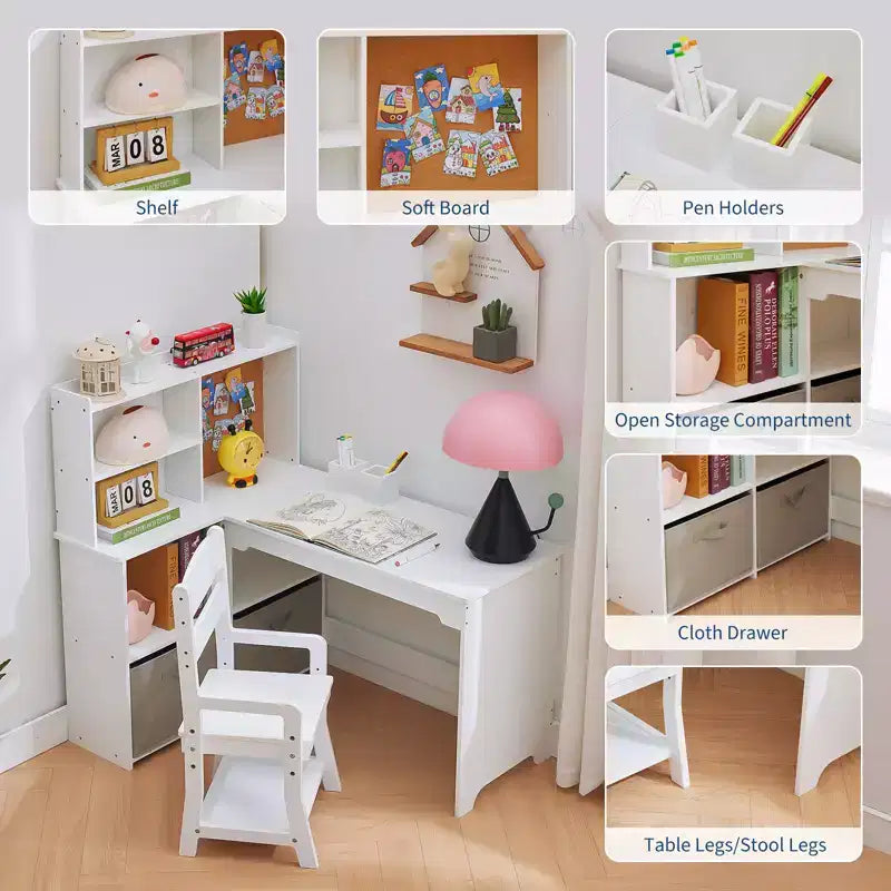 Bureau d'étude en forme de L pour enfants