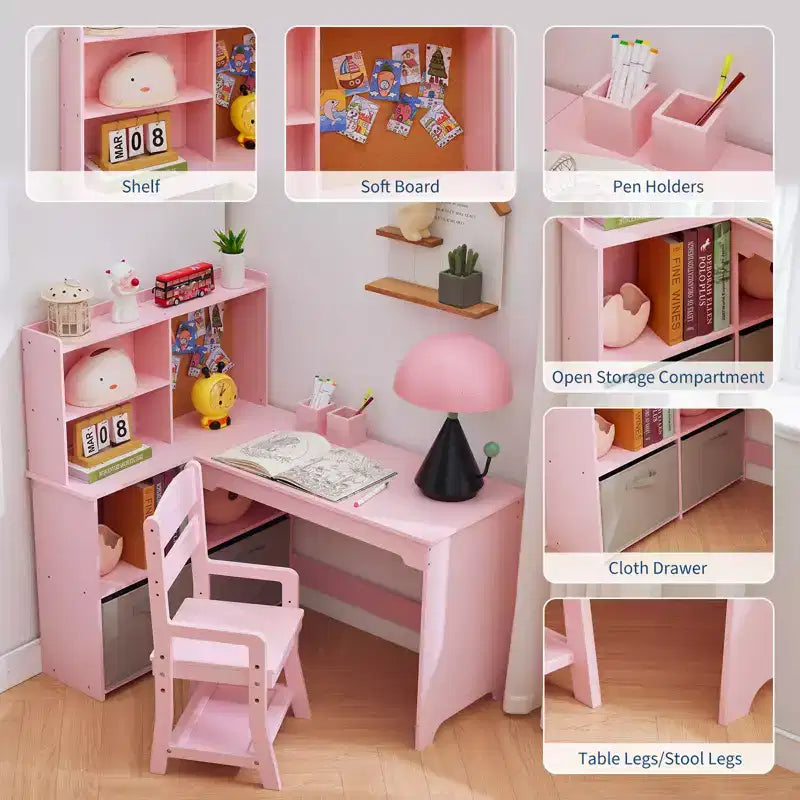 Bureau d'étude en forme de L pour enfants