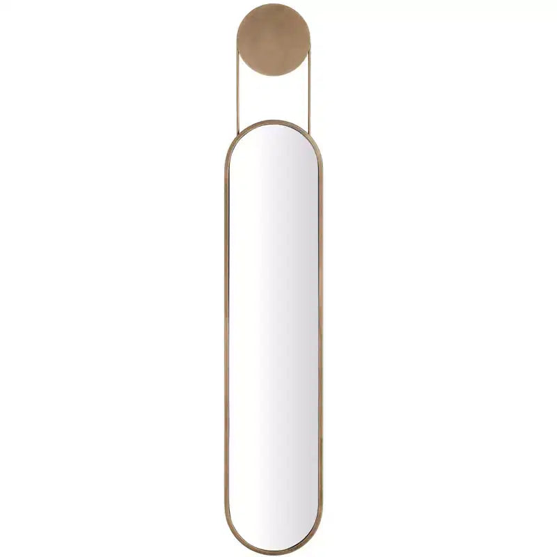 Mid-century Modern Antique Brass Oval Hanging Decorative Wall Mirror - Horizontal or Vertical Wall Mount