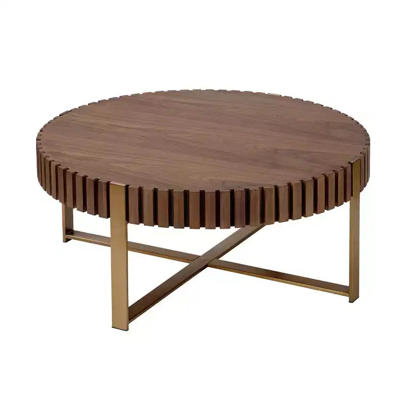 MAYEERTY 31.5 Inch Modern Round Coffee Table, Small Center Table with Stainless Steel Cross Base for Living Room Bedroom