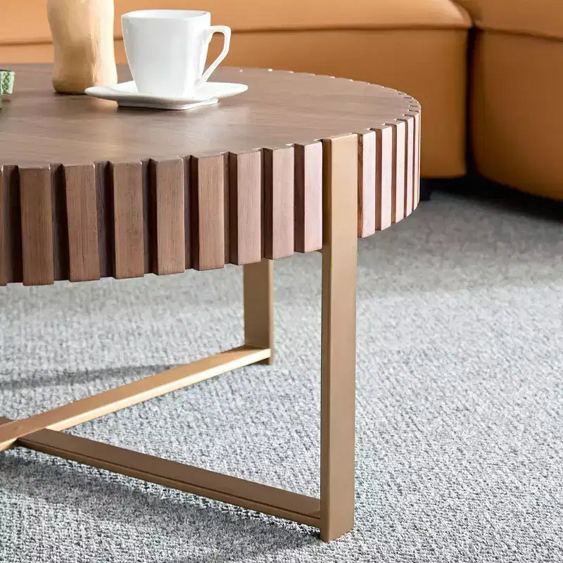 MAYEERTY 31.5 Inch Modern Round Coffee Table, Small Center Table with Stainless Steel Cross Base for Living Room Bedroom