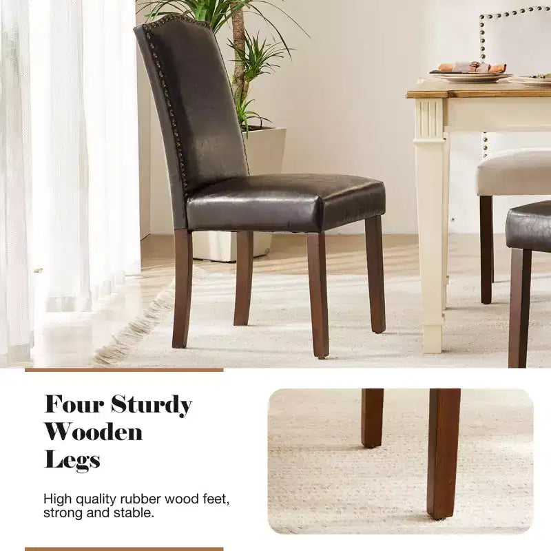 TUYOHW 17.7H Retro Dining Chairs with Nailhead Trim,Set of 2,Elegant Linen Fabric Side Chairs with High Back & Rubberwood Legs,250lbs Max