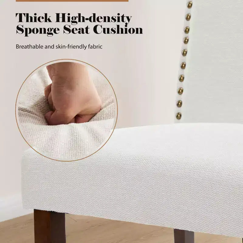 TUYOHW 17.7H Retro Dining Chairs with Nailhead Trim,Set of 2,Elegant Linen Fabric Side Chairs with High Back & Rubberwood Legs,250lbs Max
