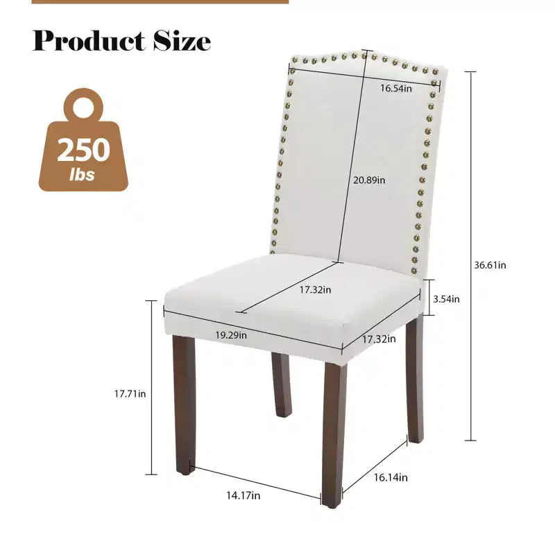 TUYOHW 17.7H Retro Dining Chairs with Nailhead Trim,Set of 2,Elegant Linen Fabric Side Chairs with High Back & Rubberwood Legs,250lbs Max