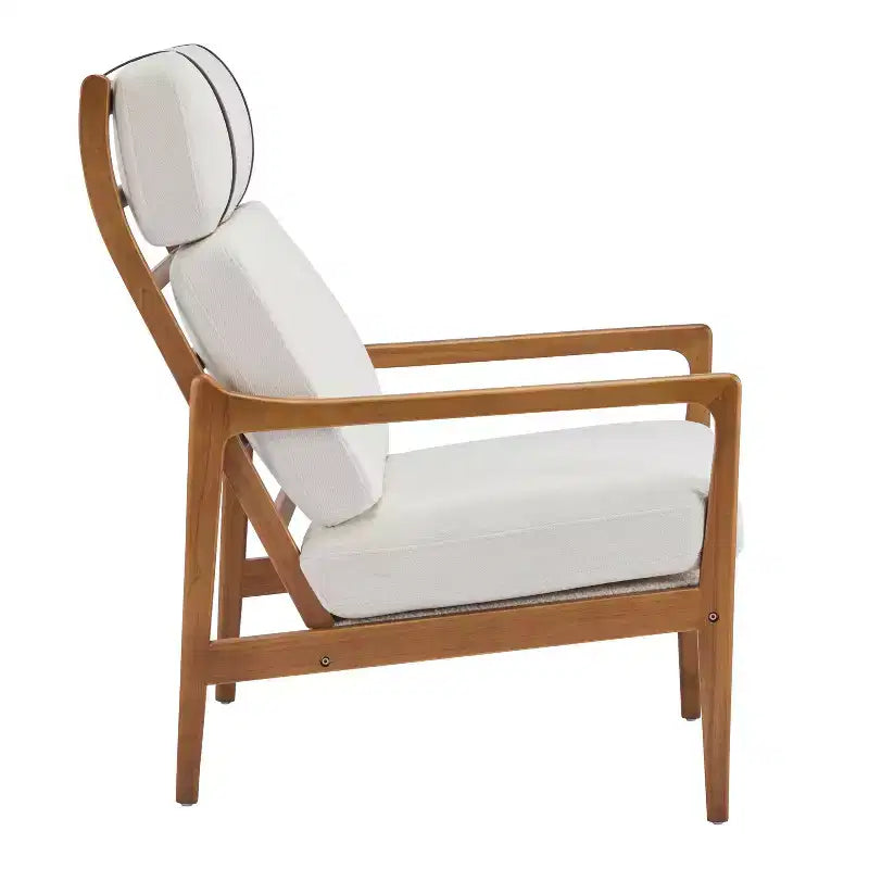 MAYEERTY Mid Century Modern Accent Armchair, Solid Wood Frame High Back Ergonomic Beige Cushions, Living Room Bedroom Reading Nook, Beige