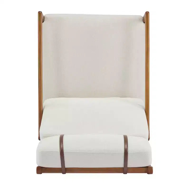 MAYEERTY Mid Century Modern Accent Armchair, Solid Wood Frame High Back Ergonomic Beige Cushions, Living Room Bedroom Reading Nook, Beige