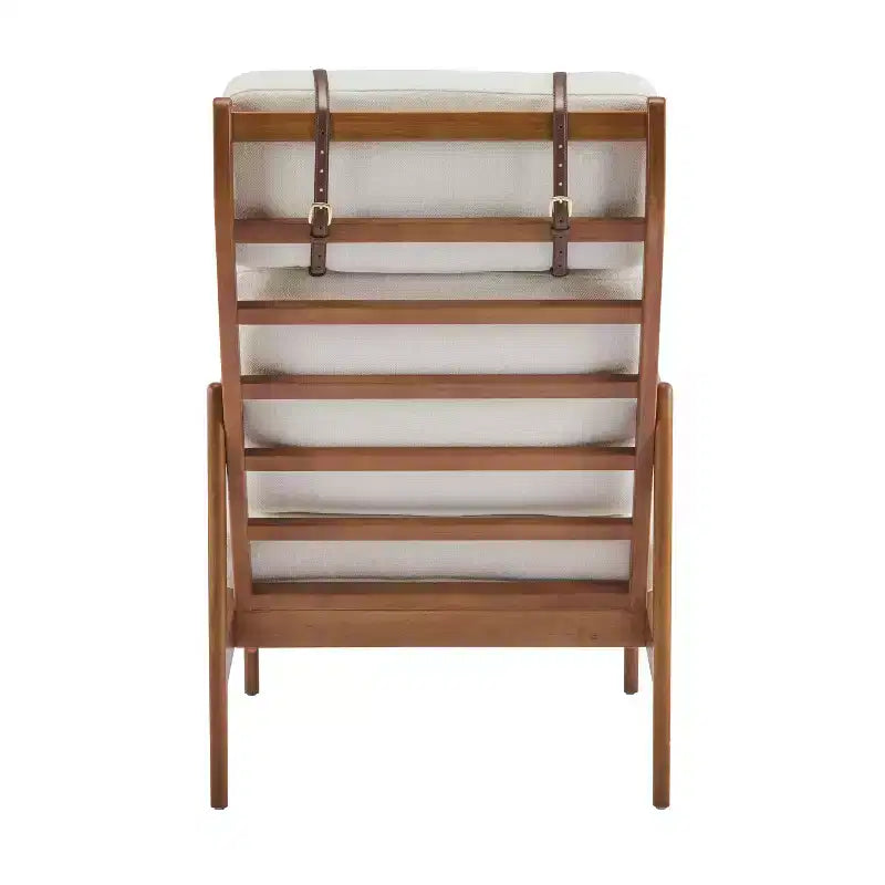 MAYEERTY Mid Century Modern Accent Armchair, Solid Wood Frame High Back Ergonomic Beige Cushions, Living Room Bedroom Reading Nook, Beige