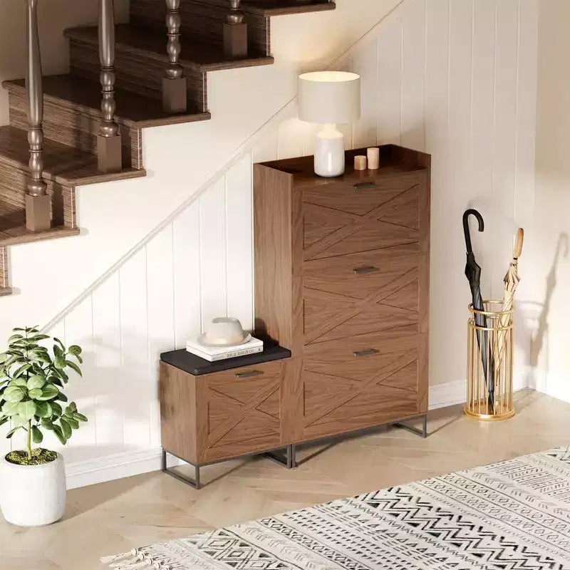 COZONY Shoe Storage Cabinet with Flip Drawers and Bench, Farmhouse Entryway Organizer for Hallway or Living Room