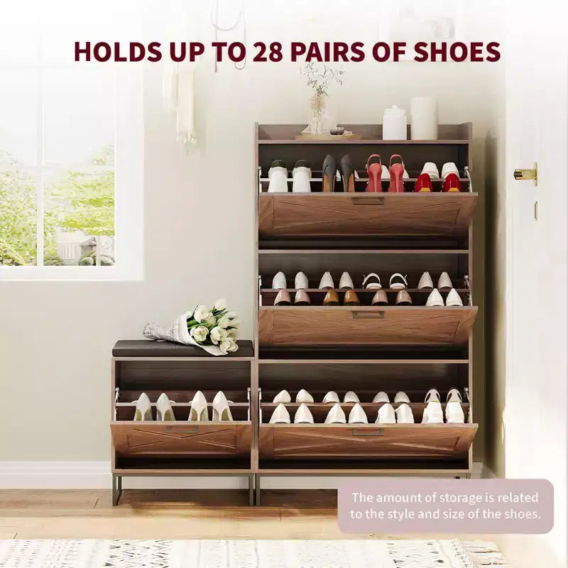 COZONY Shoe Storage Cabinet with Flip Drawers and Bench, Farmhouse Entryway Organizer for Hallway or Living Room