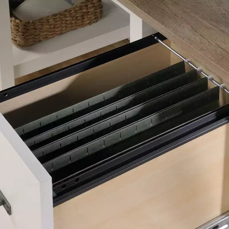 GDFStudio Rowan Wood Desk with Drawers and Open Storage Shelves