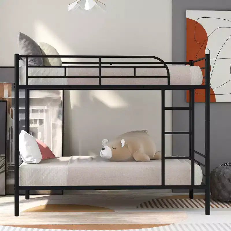 Whisen Sturdy Twin-Over-Twin Bunk Bed, Steel Frame, Full Guardrails, Sturdy Stability & Convertible to 2 Beds
