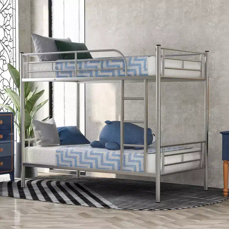 Whisen Sturdy Twin-Over-Twin Bunk Bed, Steel Frame, Full Guardrails, Sturdy Stability & Convertible to 2 Beds