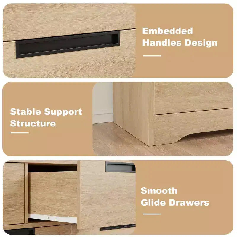 7 Drawer Dresser for Bedroom, Natural Modern Double Dresser Organizer with Embedded Handles Design, Wooden Chest of Drawers for Living Room
