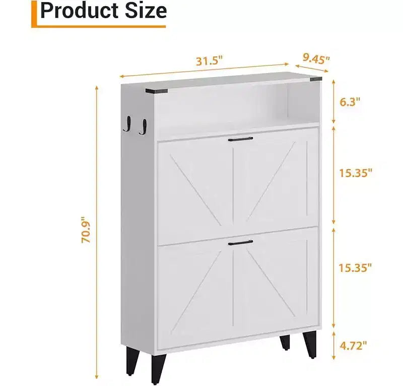 Shoe Storage Cabinet, Slim Narrow Shoe Cabinet, Shoe Storage Bench with Adjustable Shelf & Metal Legs, Hallway Shoe Organizer for Entryway
