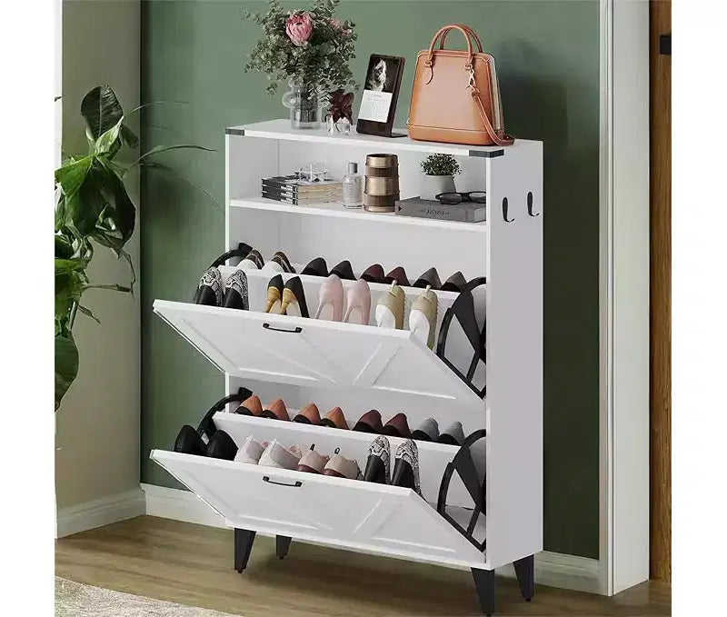 Shoe Storage Cabinet, Slim Narrow Shoe Cabinet, Shoe Storage Bench with Adjustable Shelf & Metal Legs, Hallway Shoe Organizer for Entryway