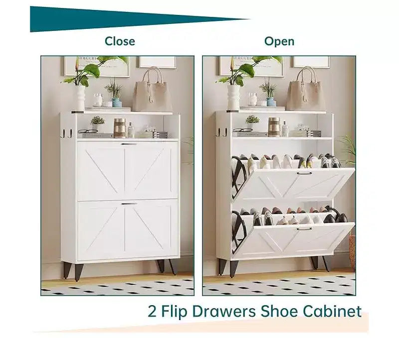 Shoe Storage Cabinet, Slim Narrow Shoe Cabinet, Shoe Storage Bench with Adjustable Shelf & Metal Legs, Hallway Shoe Organizer for Entryway