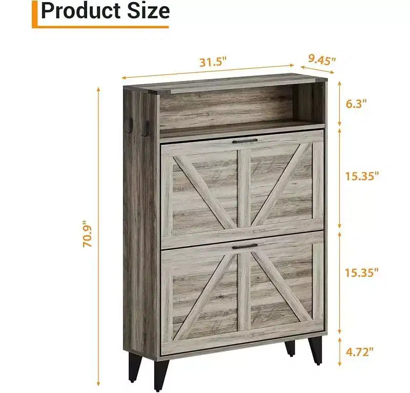 Shoe Storage Cabinet, Slim Narrow Shoe Cabinet, Shoe Storage Bench with Adjustable Shelf & Metal Legs, Hallway Shoe Organizer for Entryway
