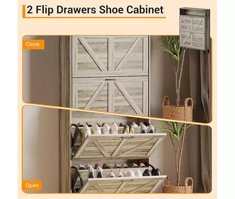 Shoe Storage Cabinet, Slim Narrow Shoe Cabinet, Shoe Storage Bench with Adjustable Shelf & Metal Legs, Hallway Shoe Organizer for Entryway