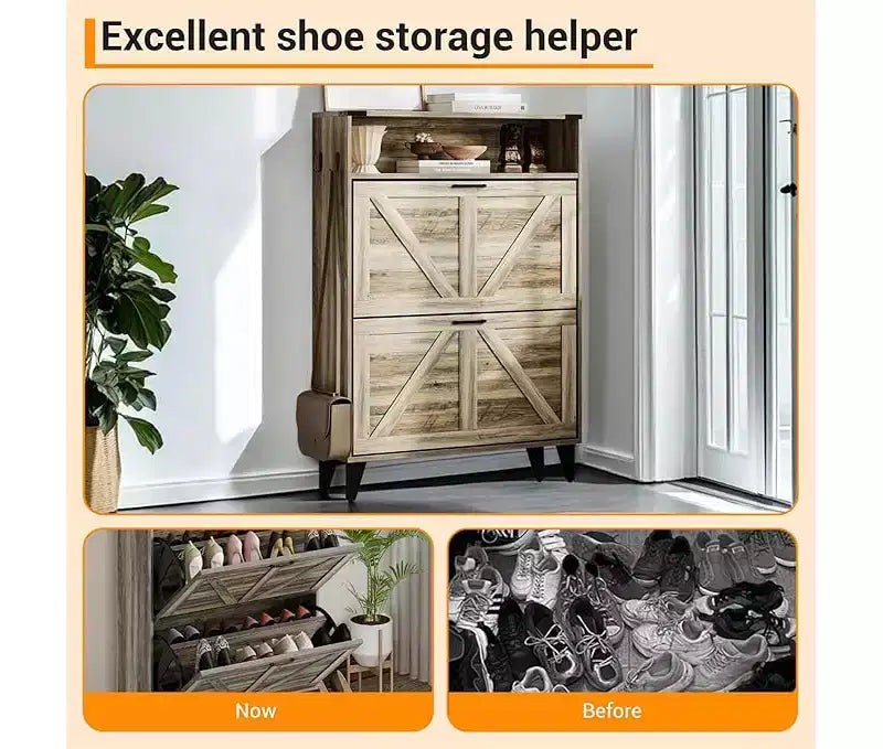 Shoe Storage Cabinet, Slim Narrow Shoe Cabinet, Shoe Storage Bench with Adjustable Shelf & Metal Legs, Hallway Shoe Organizer for Entryway