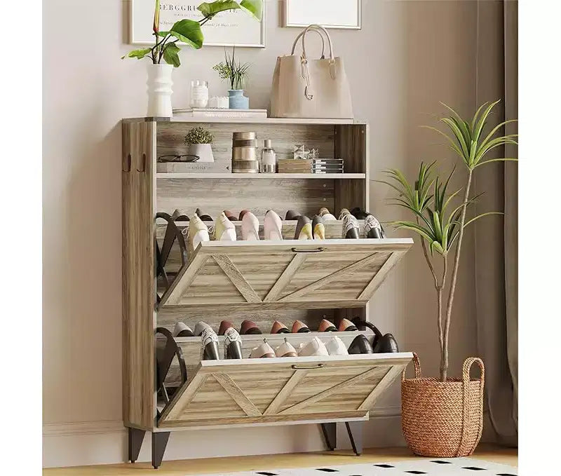 Shoe Storage Cabinet, Slim Narrow Shoe Cabinet, Shoe Storage Bench with Adjustable Shelf & Metal Legs, Hallway Shoe Organizer for Entryway