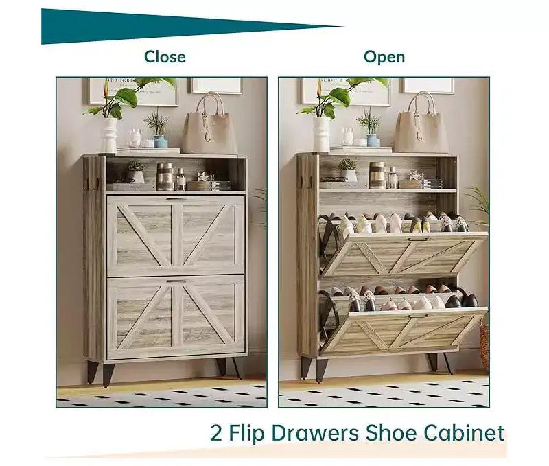 Shoe Storage Cabinet, Slim Narrow Shoe Cabinet, Shoe Storage Bench with Adjustable Shelf & Metal Legs, Hallway Shoe Organizer for Entryway
