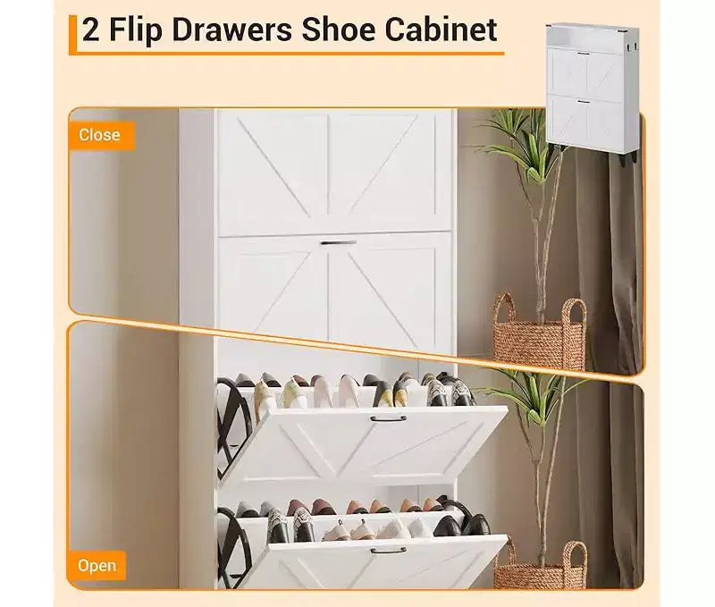 Shoe Storage Cabinet, Slim Narrow Shoe Cabinet, Shoe Storage Bench with Adjustable Shelf & Metal Legs, Hallway Shoe Organizer for Entryway