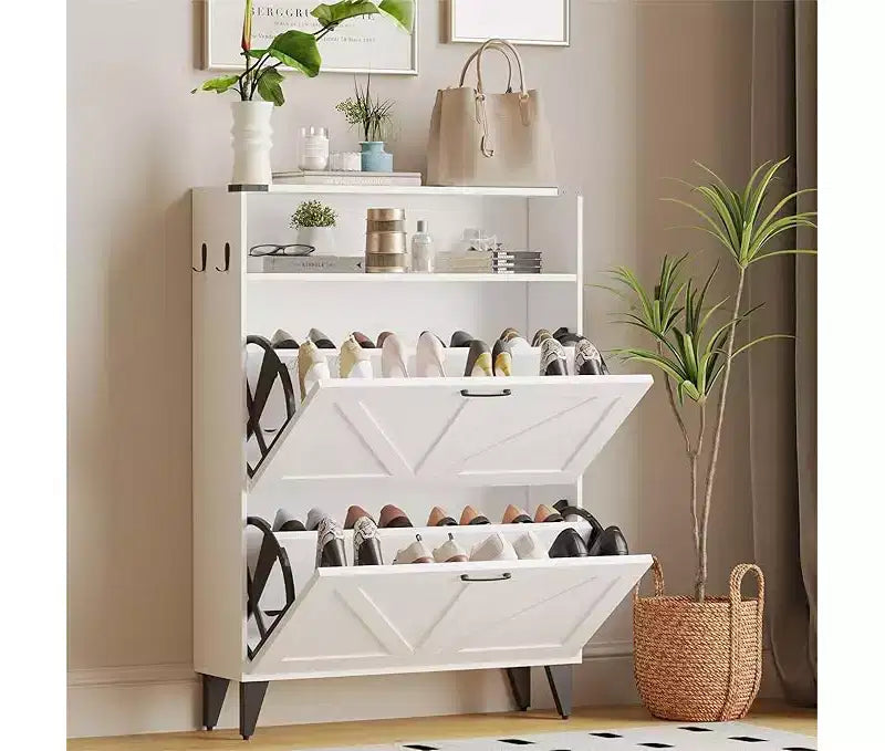 Shoe Storage Cabinet, Slim Narrow Shoe Cabinet, Shoe Storage Bench with Adjustable Shelf & Metal Legs, Hallway Shoe Organizer for Entryway