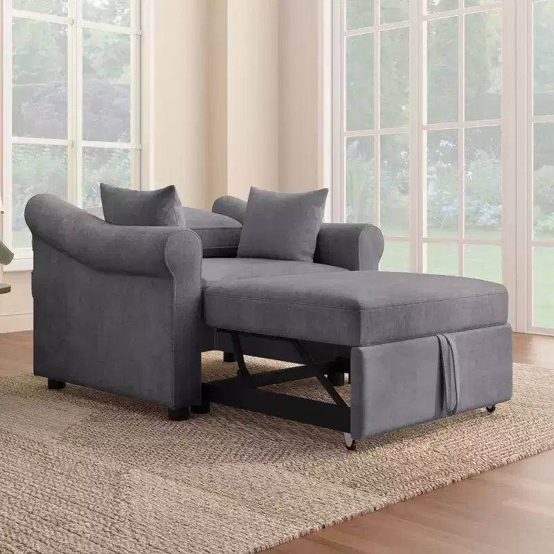 Whisen Chenille Convertible Sleeper Chair & 3 In 1 Lounger Chair Turns Into Bed with Adjustable Backrest