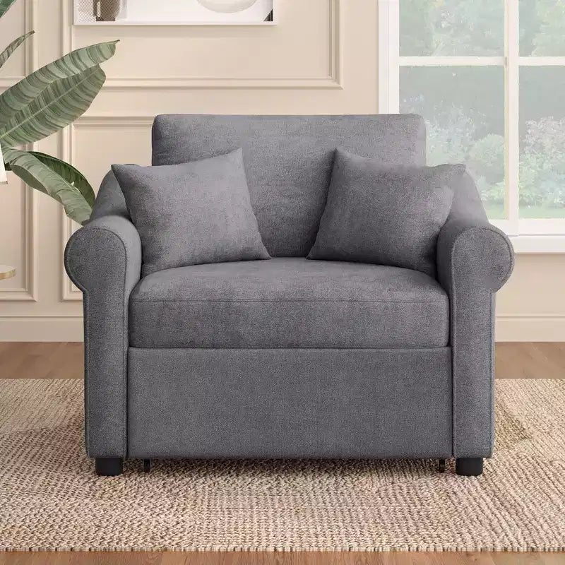 Whisen Chenille Convertible Sleeper Chair & 3 In 1 Lounger Chair Turns Into Bed with Adjustable Backrest