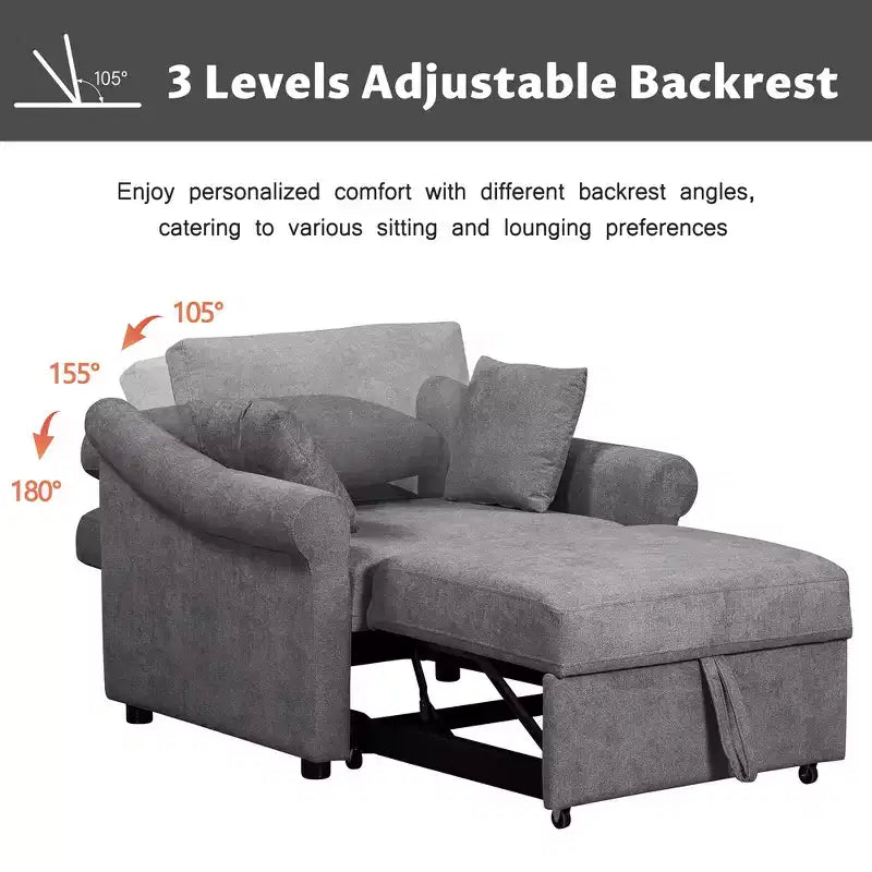 Whisen Chenille Convertible Sleeper Chair & 3 In 1 Lounger Chair Turns Into Bed with Adjustable Backrest
