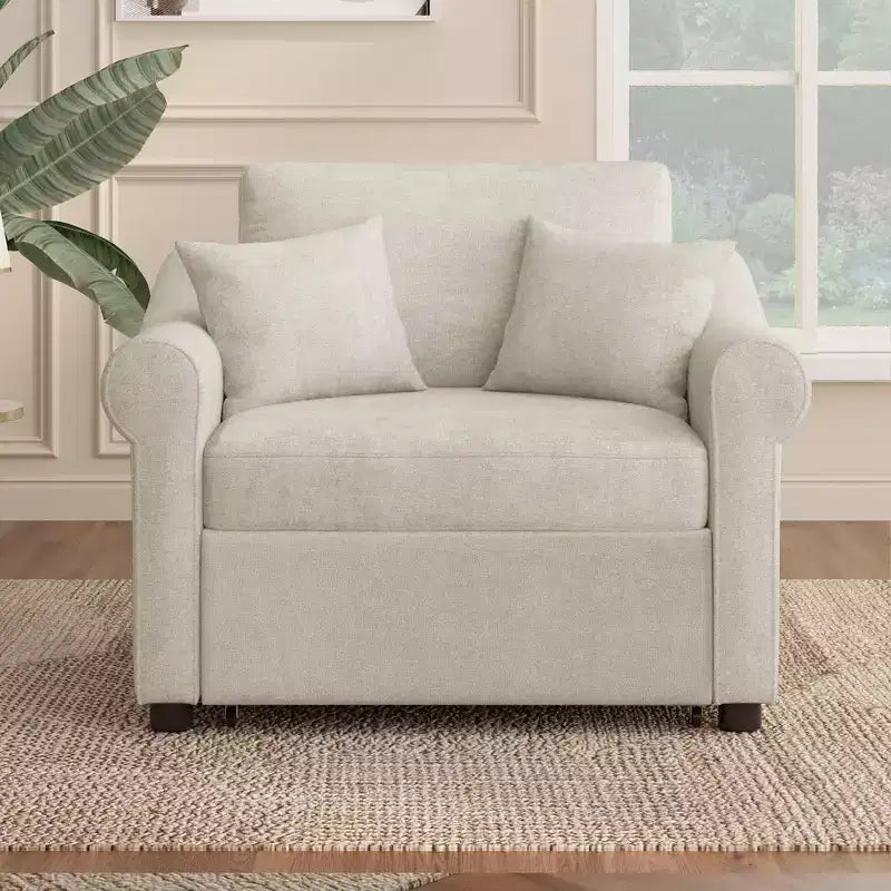 Whisen Chenille Convertible Sleeper Chair & 3 In 1 Lounger Chair Turns Into Bed with Adjustable Backrest