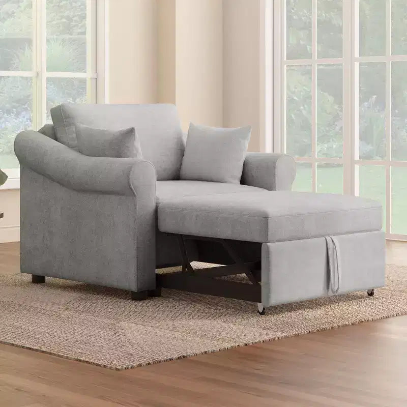 Whisen Chenille Convertible Sleeper Chair & 3 In 1 Lounger Chair Turns Into Bed with Adjustable Backrest
