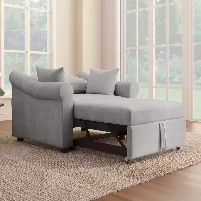 Whisen Chenille Convertible Sleeper Chair & 3 In 1 Lounger Chair Turns Into Bed with Adjustable Backrest