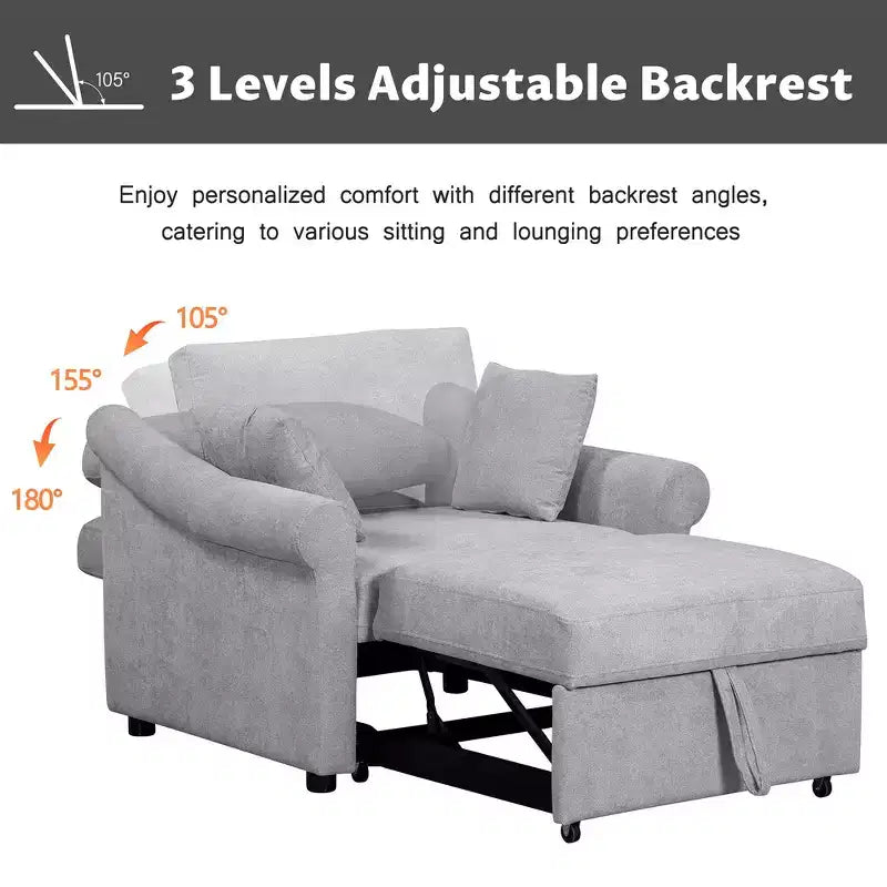 Whisen Chenille Convertible Sleeper Chair & 3 In 1 Lounger Chair Turns Into Bed with Adjustable Backrest