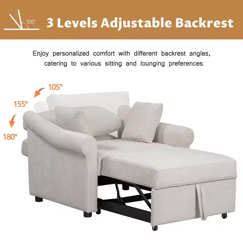 Whisen Chenille Convertible Sleeper Chair & 3 In 1 Lounger Chair Turns Into Bed with Adjustable Backrest