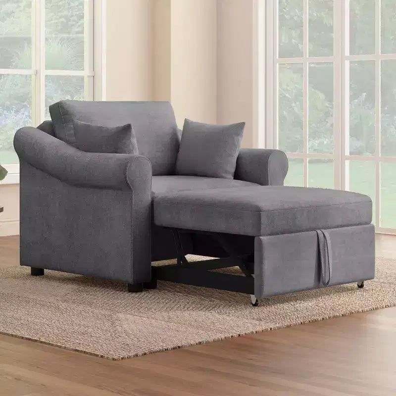 Whisen Chenille Convertible Sleeper Chair & 3 In 1 Lounger Chair Turns Into Bed with Adjustable Backrest