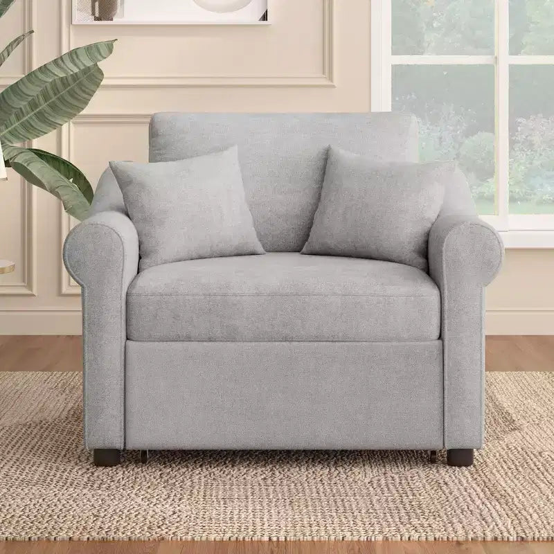 Whisen Chenille Convertible Sleeper Chair & 3 In 1 Lounger Chair Turns Into Bed with Adjustable Backrest