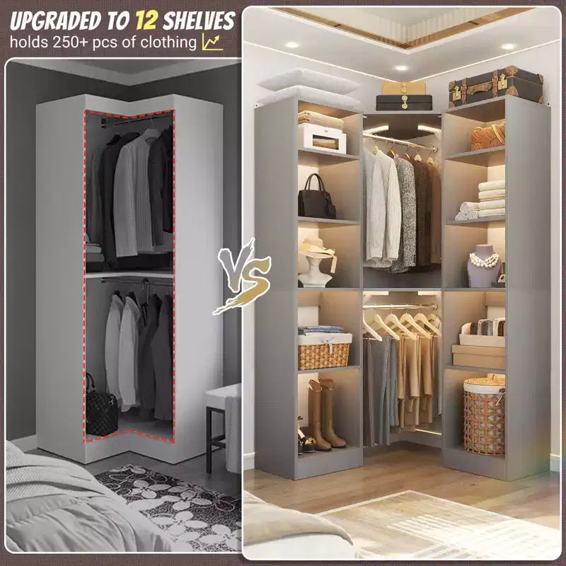 Besiost Corner Closet System with 12 Shelves