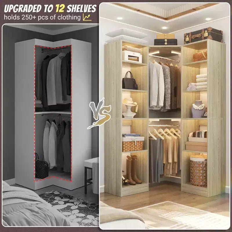 Besiost Corner Closet System with 12 Shelves