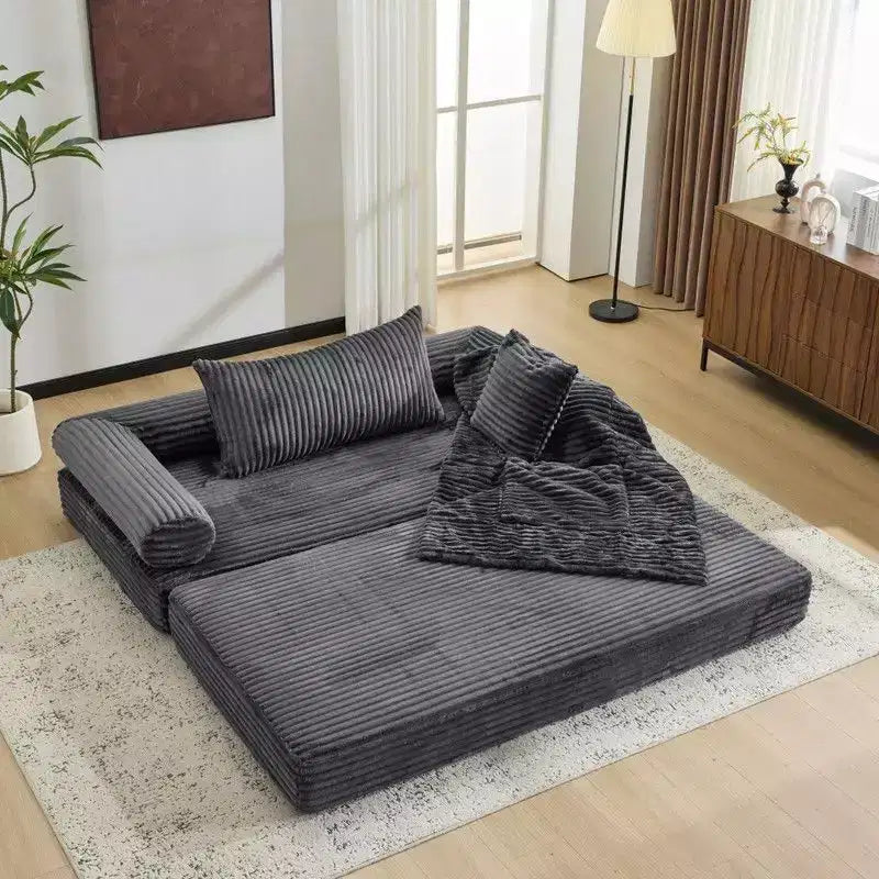Karl Home |Modern King Size Convertible Sleeper Sofa Stackable Corduroy Sofa Bed