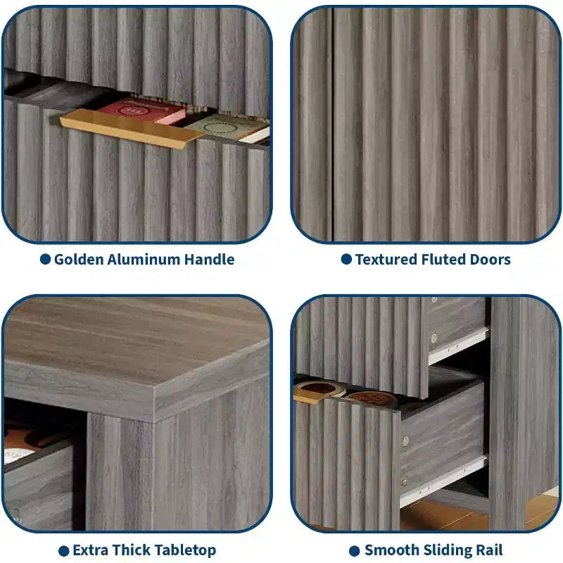 Modern Buffet Fluted Sideboard Storage Cabinet for Living Room, Hallway, Grey