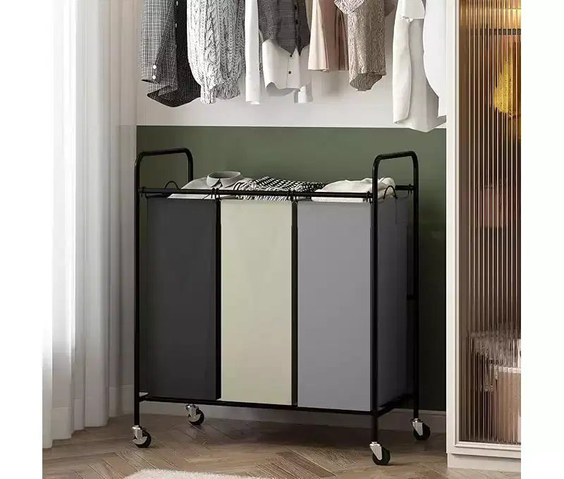 Bag Laundry Basket Hamper, Heavy Duty Laundry Sorter Cart with Lockable Wheels and Removable Bags for Clothes Storage