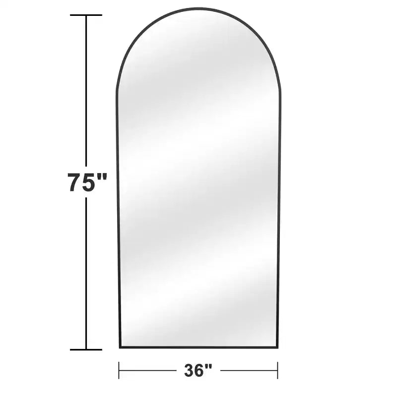 MAYEERTY Black 35.83 x 74.8 Inch Arch Shaped Thin Edged Aluminum Alloy Full Length Mirror with Stand for Living Room and Bedroom Wall Decor
