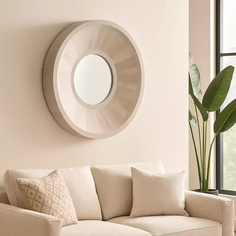 Modern Wood Wall Mirror for Bedroom Decor - Decorative Wall Mirror for Hallway, Entryway, Room, Bathroom, and Dorm Decor - 36, Ivory