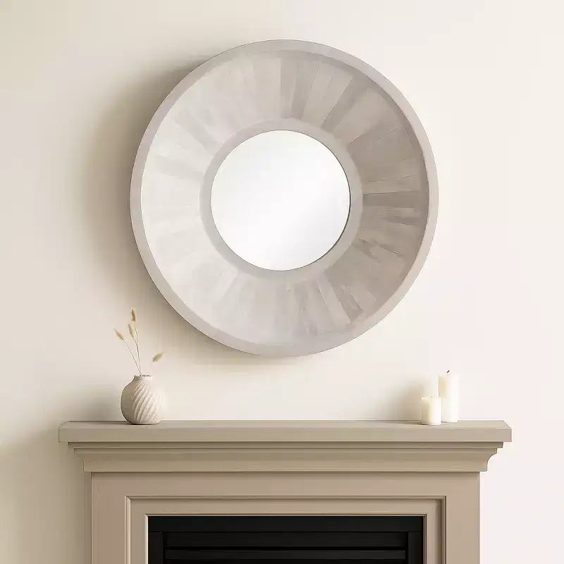 Modern Wood Wall Mirror for Bedroom Decor - Decorative Wall Mirror for Hallway, Entryway, Room, Bathroom, and Dorm Decor - 36, Ivory